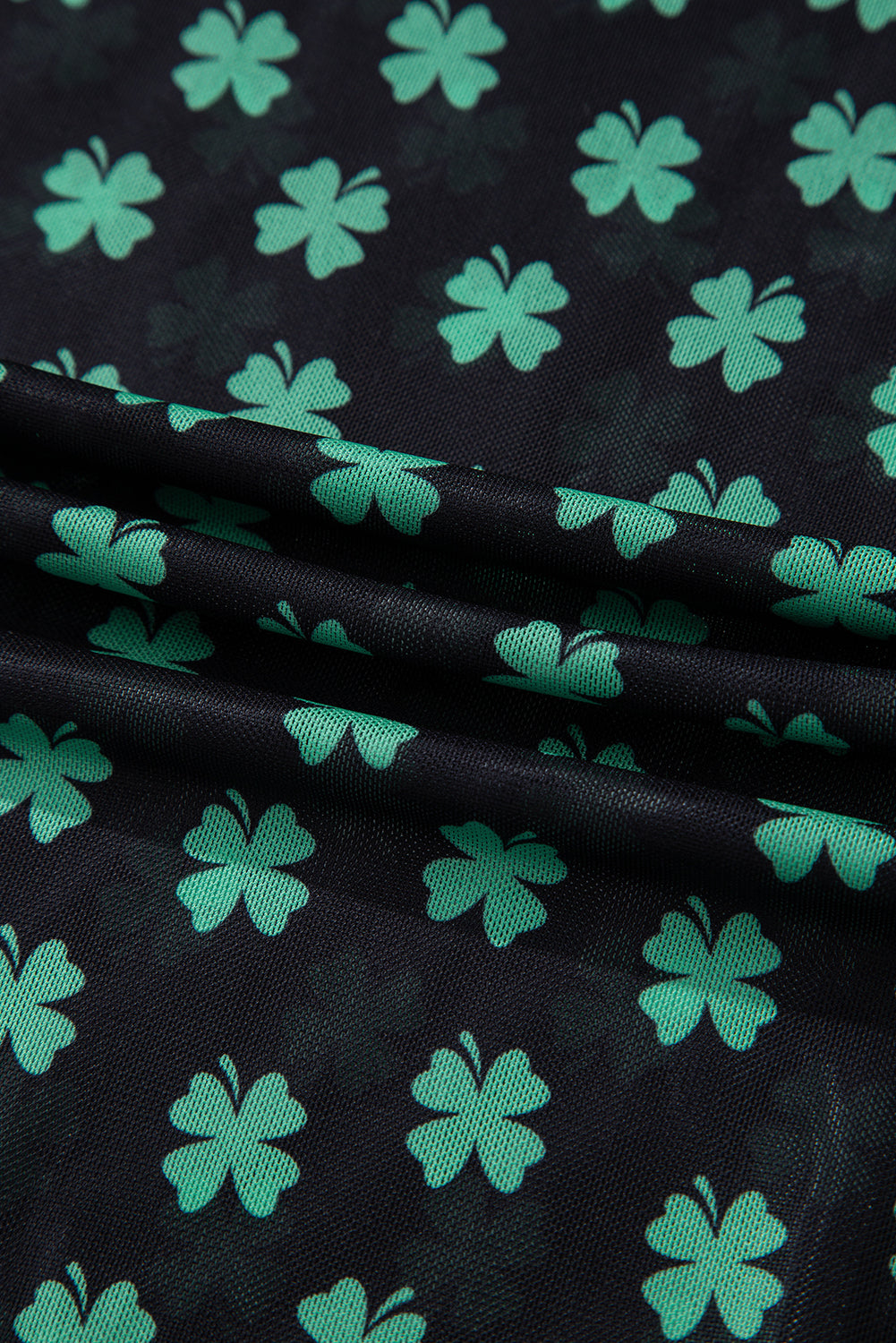 Green St Patrick Shamrock Printed Long Sleeve Mesh Bodysuit eAura