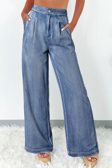 Dusk Blue Acid Wash Wide Leg High Waist Jeans Beagle Boutique Fashion Outlet