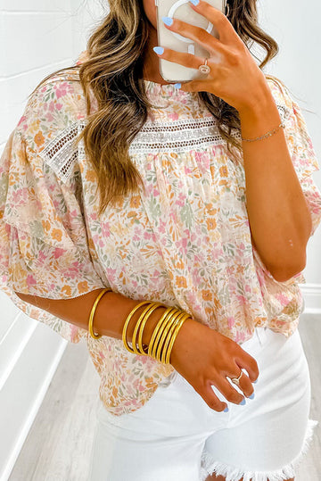 MultiColour Floral Print Wide Ruffle Sleeves Blouse eAura
