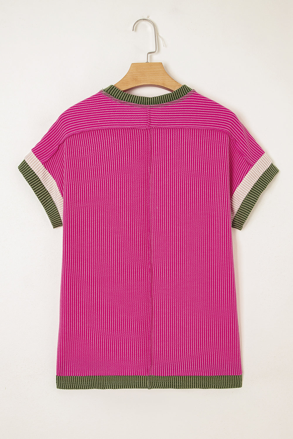 Textured Contrast Trim Round Neck T-Shirt eAura