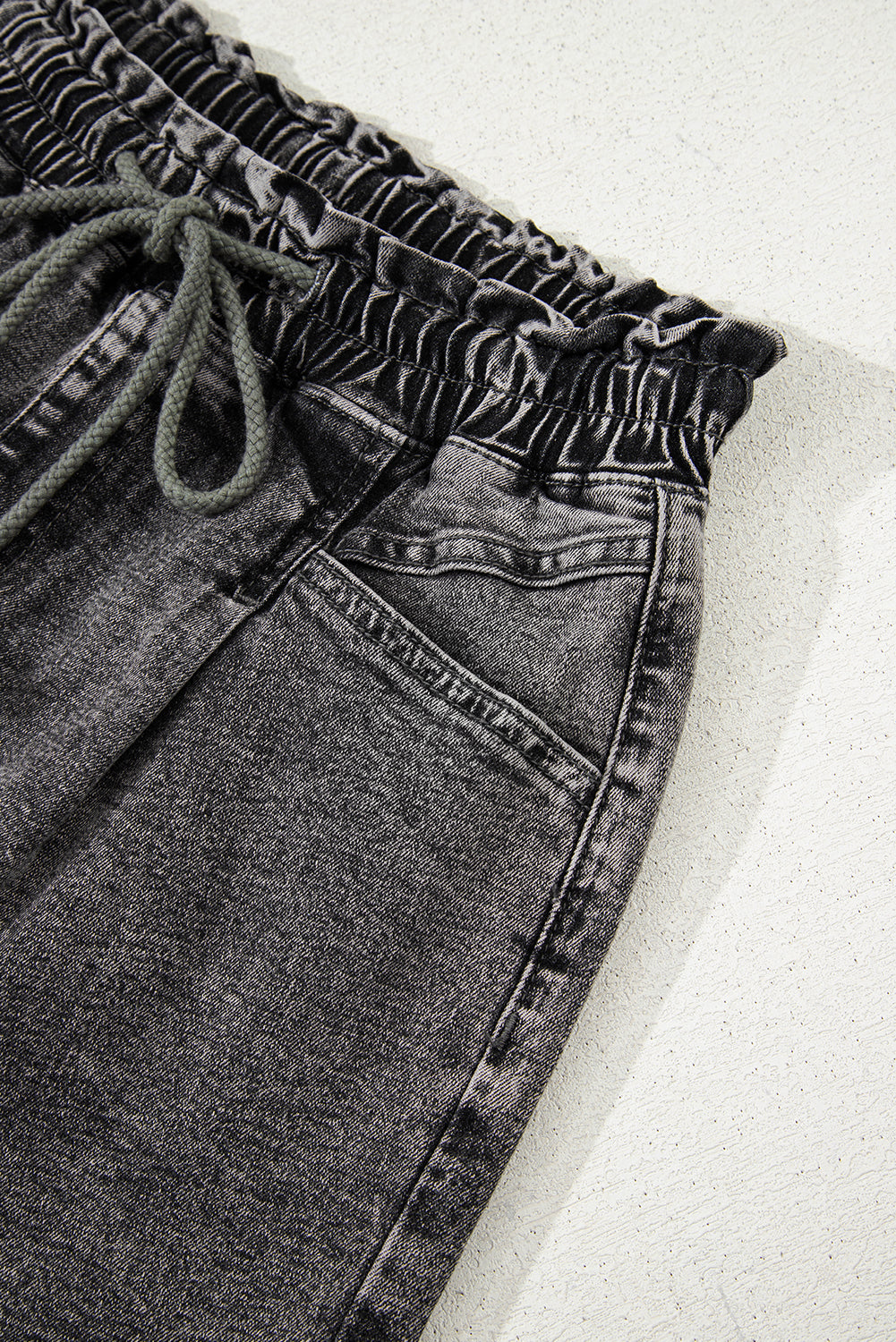 High-rise Drawstring Denim Shorts with Pockets eAura