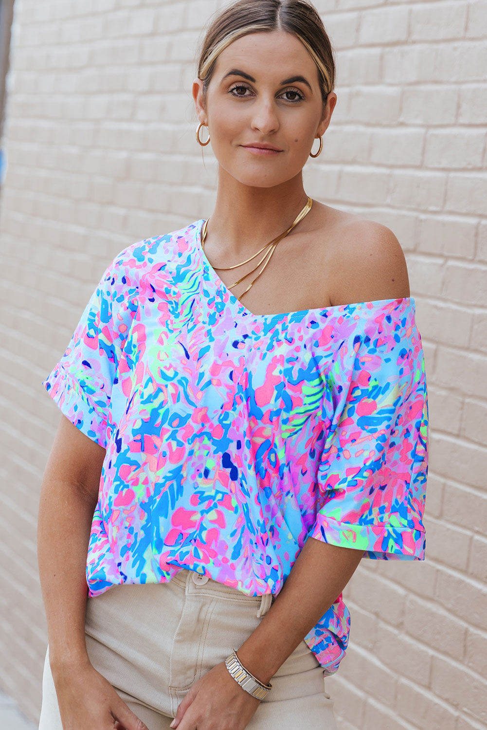 Green Loose Painted Floral Tee eAura