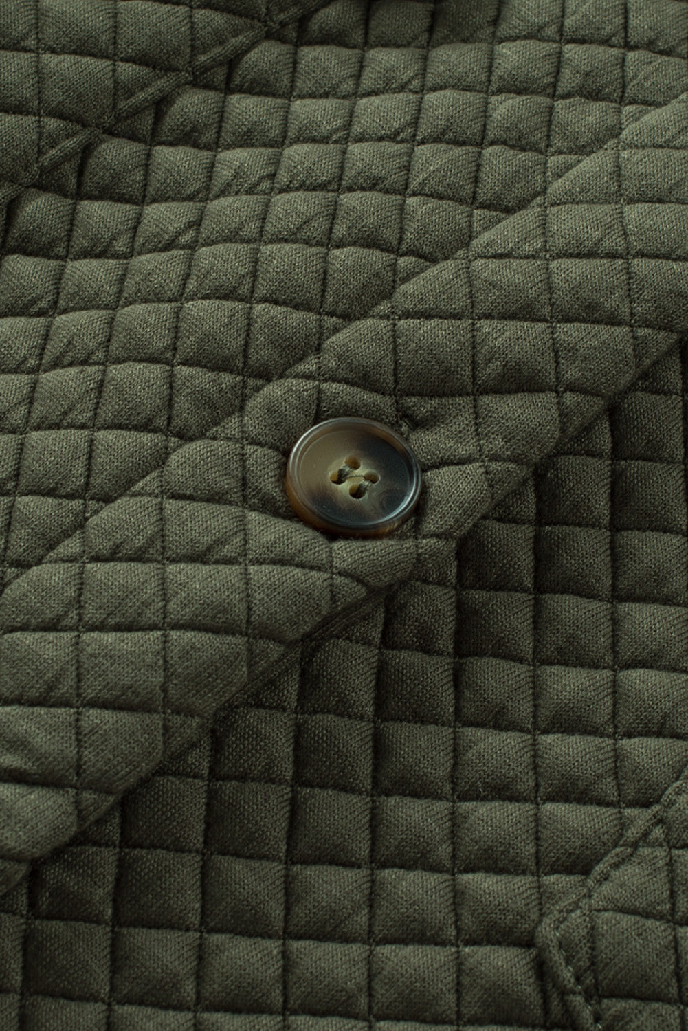 Green Retro Quilted Flap Pocket Button Shacket eAura