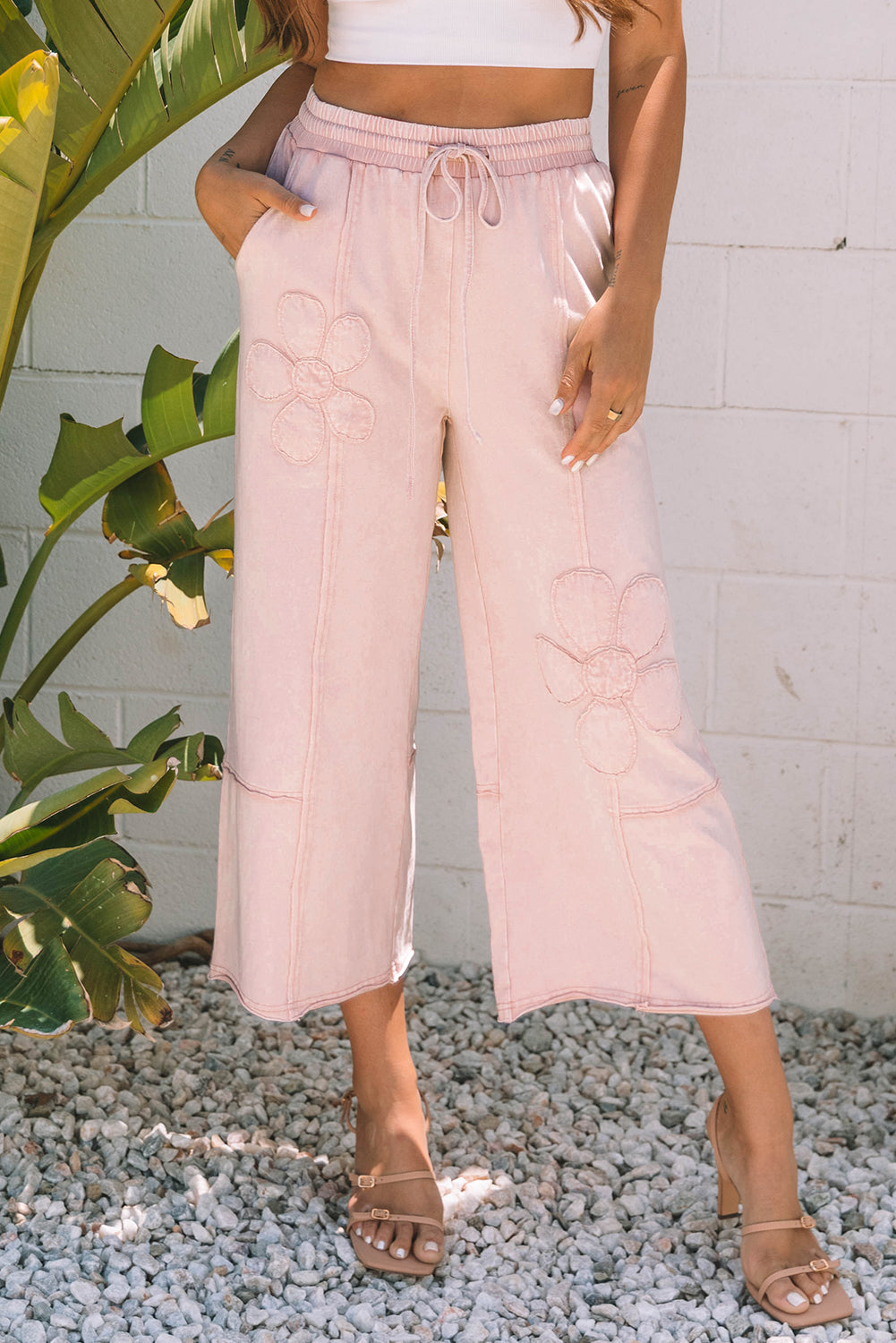 Flower Patch Mineral Washed Crop Wide Leg Trousers eAura