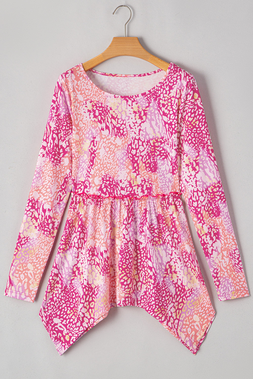 Rose Classic Leopard Print Handkerchief Hem Tunic Top eAura