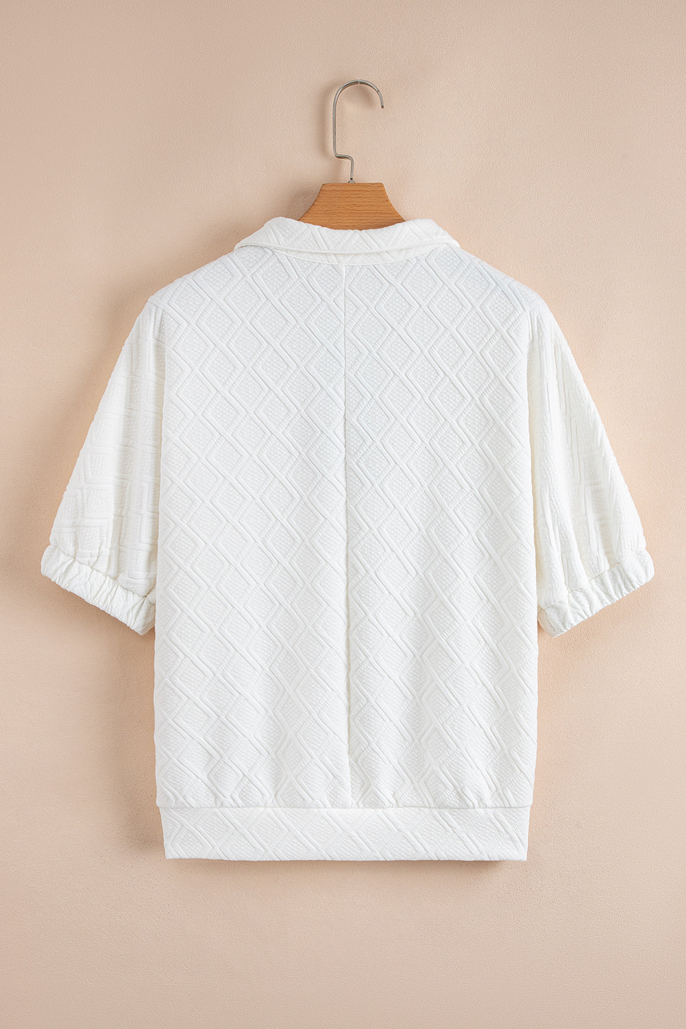 Contrast Striped Collar Patchwork Textured Half Sleeve Blouse eAura