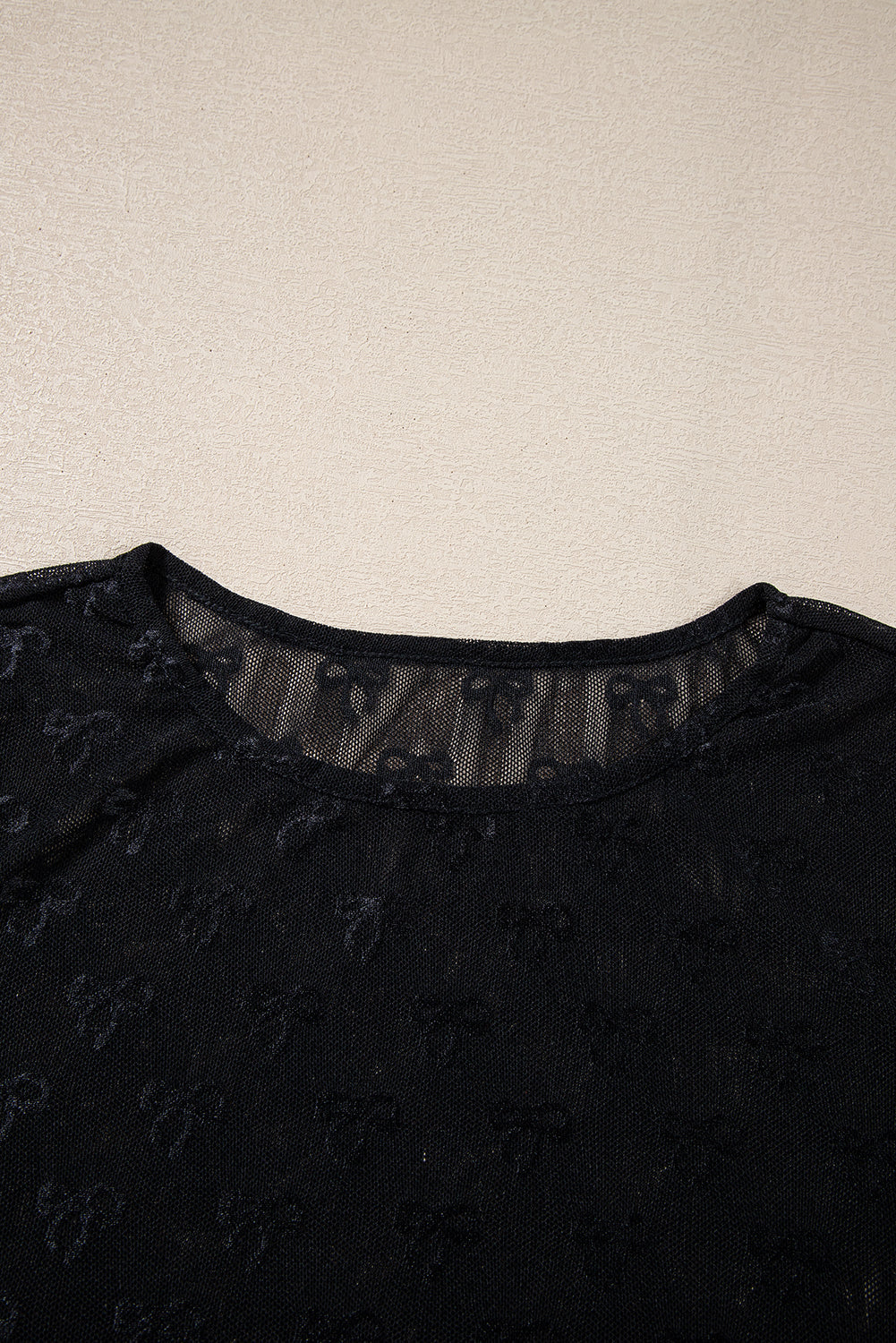 Black Mesh Bow Pattern Long Sleeve Top eAura