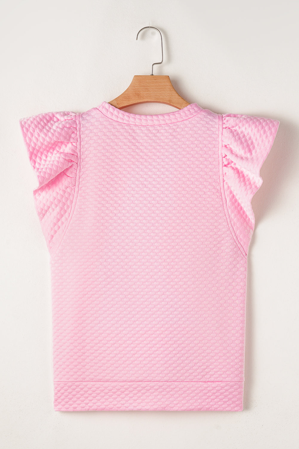 Pink Textured Ruffle Short Sleeve Pullover Top eAura