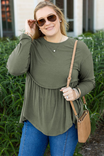 Mist Green Plus Size Thermal Knitted Babydoll Flare Top BB Fashion Outlet
