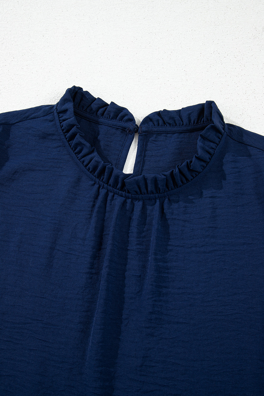 Sail Blue Shellfish Coral Embroidery Puff Sleeve Frilled Neck Blouse eAura