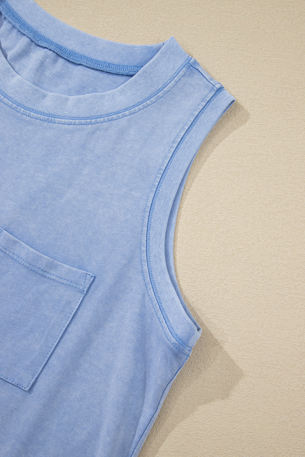Beau Blue Mineral Wash Patched Chest Pocket Casual Tank Top eAura