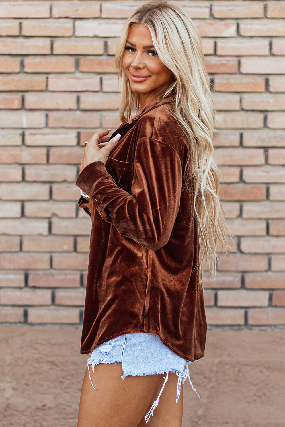 Chestnut Chest Pocket Velvet Shirt eAura