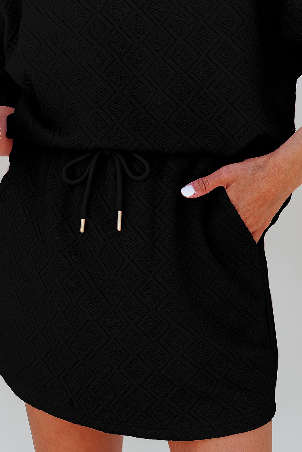 Black Striped Collared Zip up Textured Skirt Co-ord Set eAura