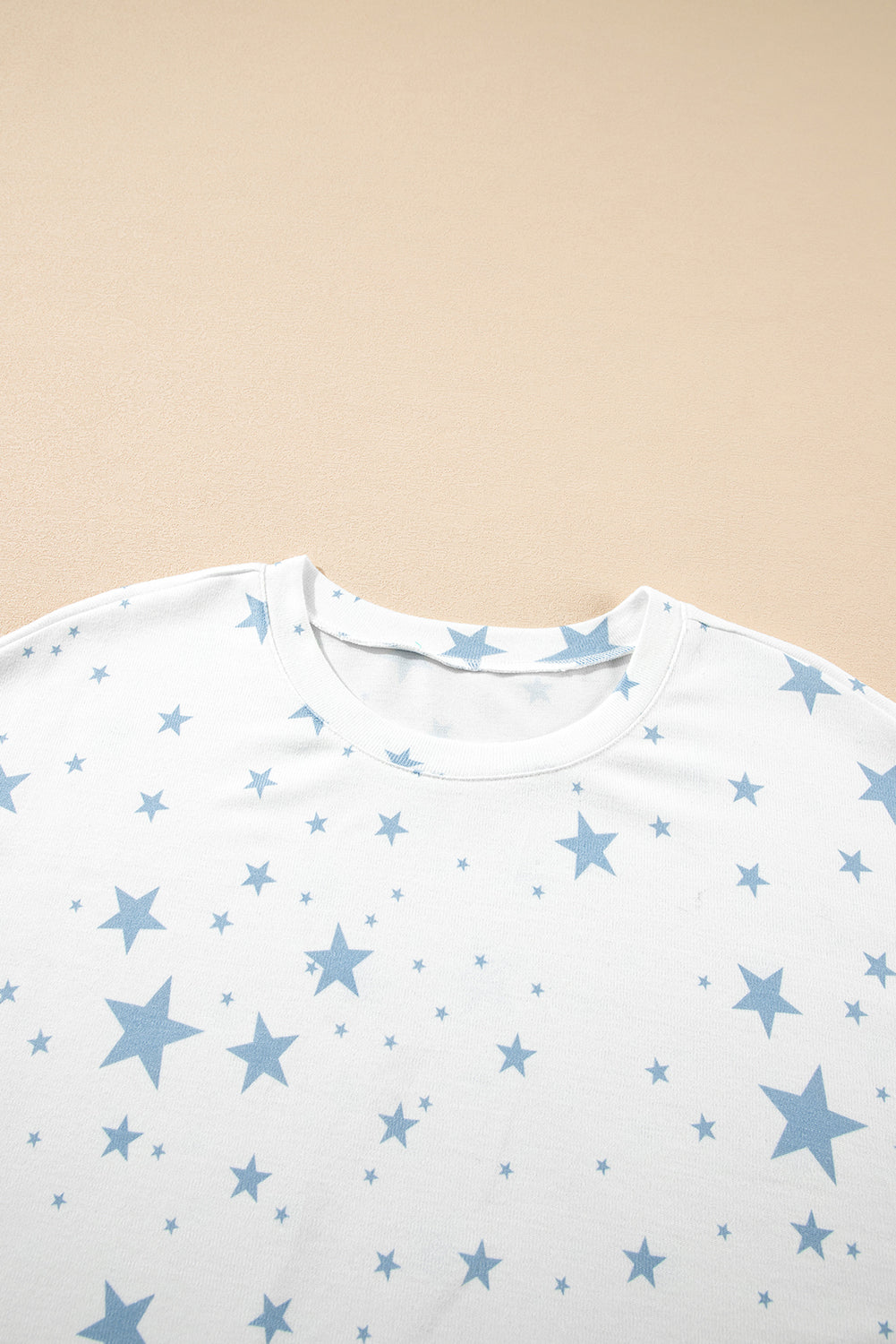 Blue Stars Print Drop Shoulder Oversized T Shirt with Slits eAura