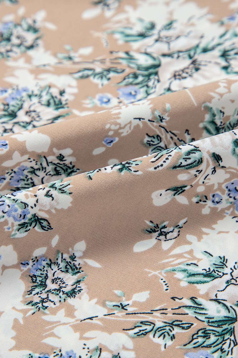 Khaki Maple Grove Floral Smocked Puff Sleeve Long Dress eAura