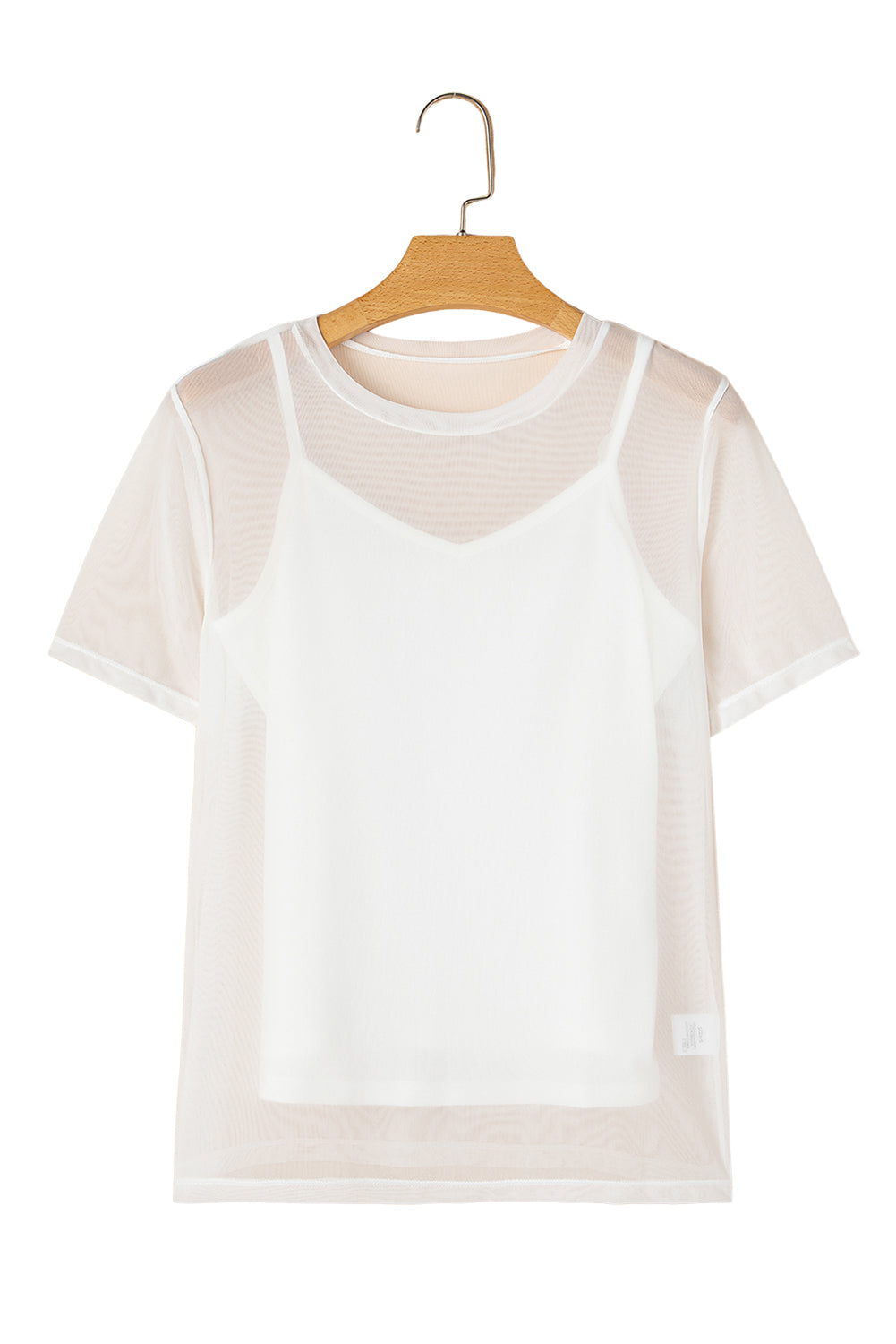 White Solid Colour Sheer Mesh Patchwork Short Sleeve Top eAura