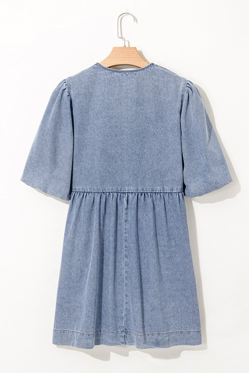 Dusk Blue Bowknot Bubble Sleeve Short Denim Dress eAura