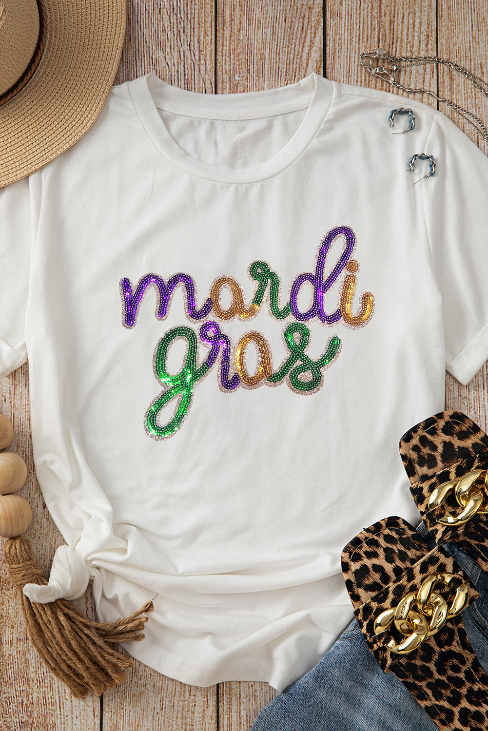 Wisteria Sequin mardi gras Graphic Shirt eAura