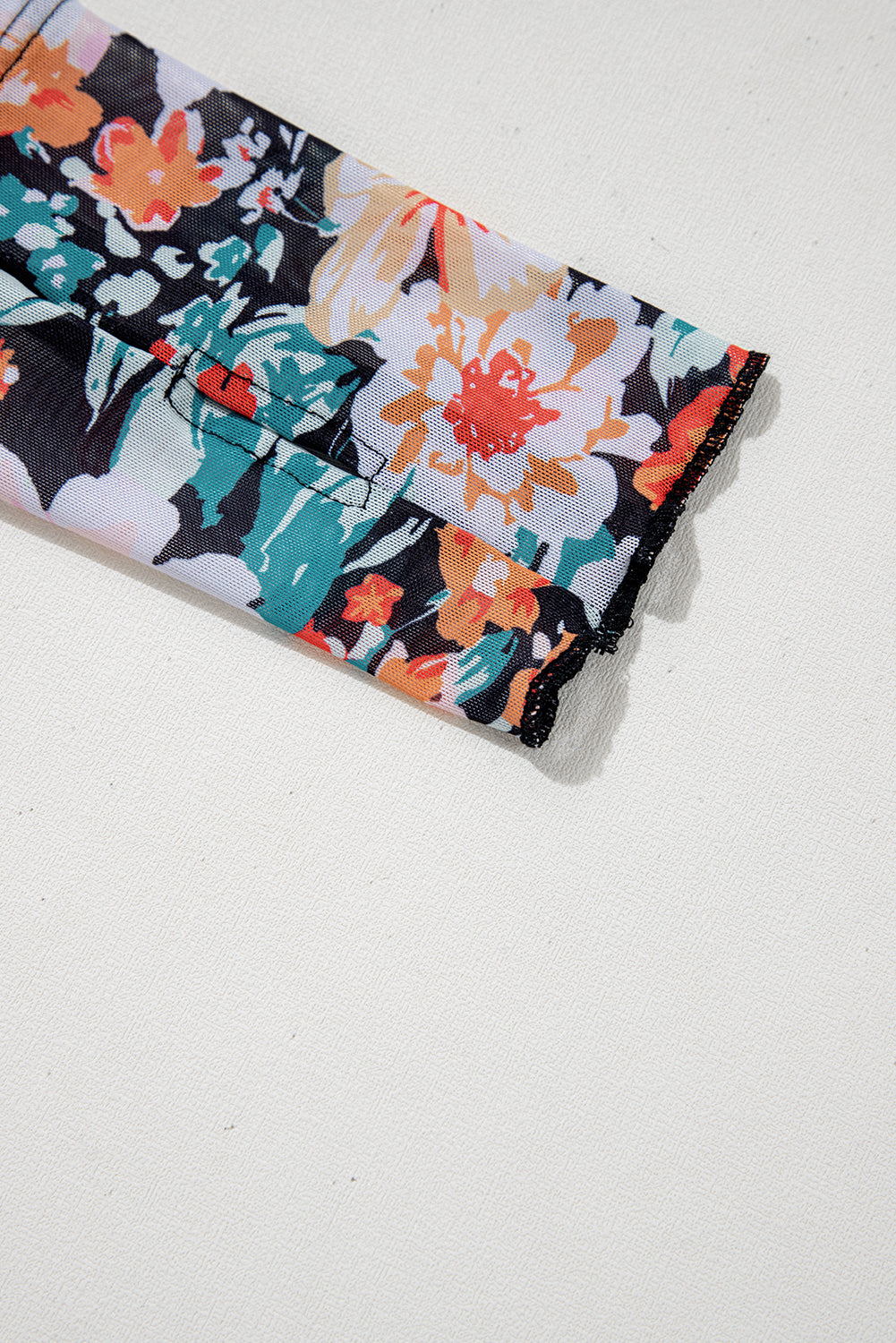 Orange Floral Mesh Slim Long Sleeve Crop Top eAura