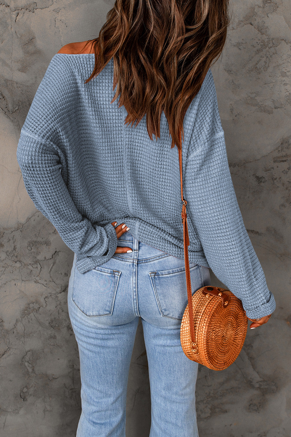 purple Waffle Knit Loose Long Sleeve Top eAura