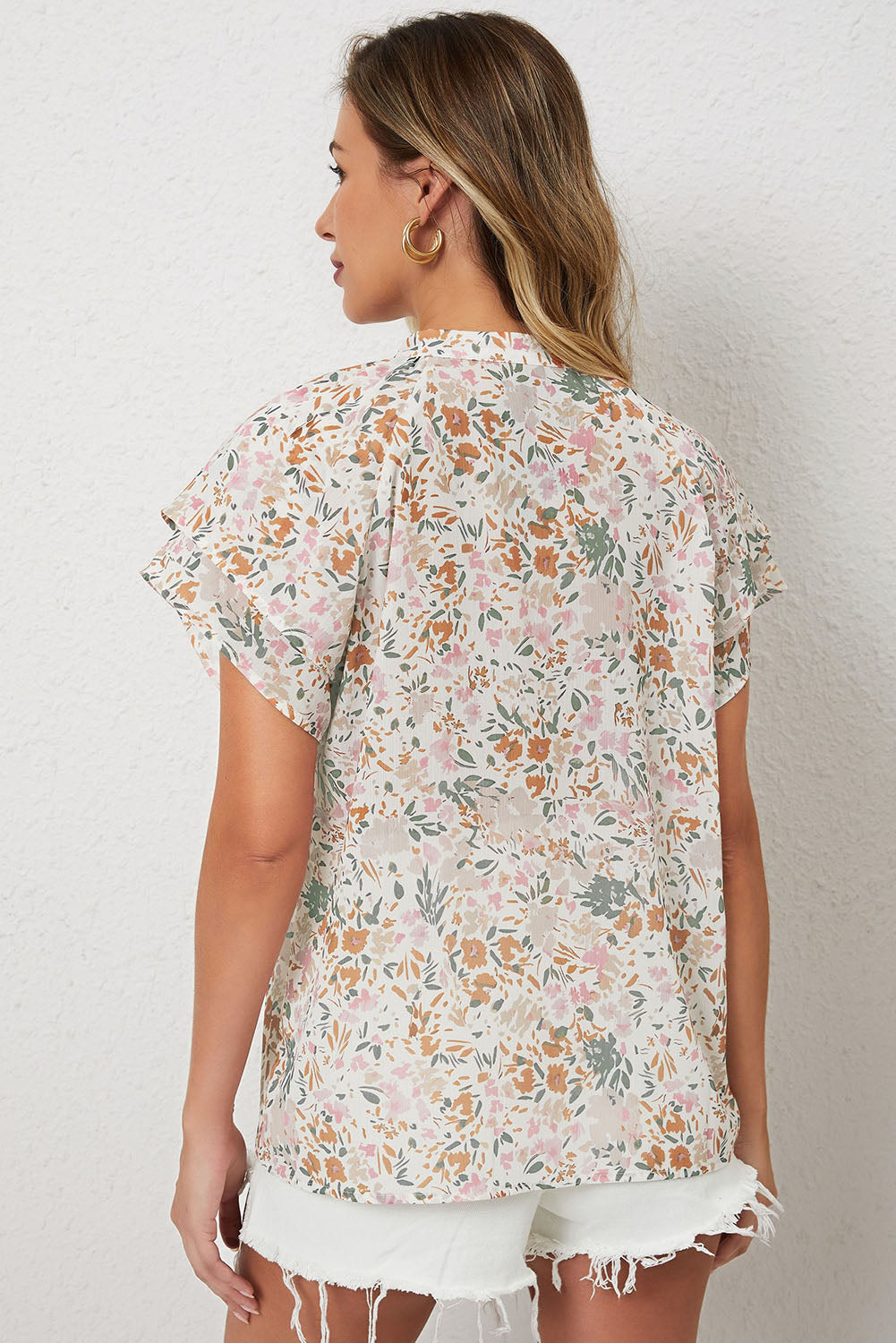 MultiColour Floral Mandarin Collar Top eAura