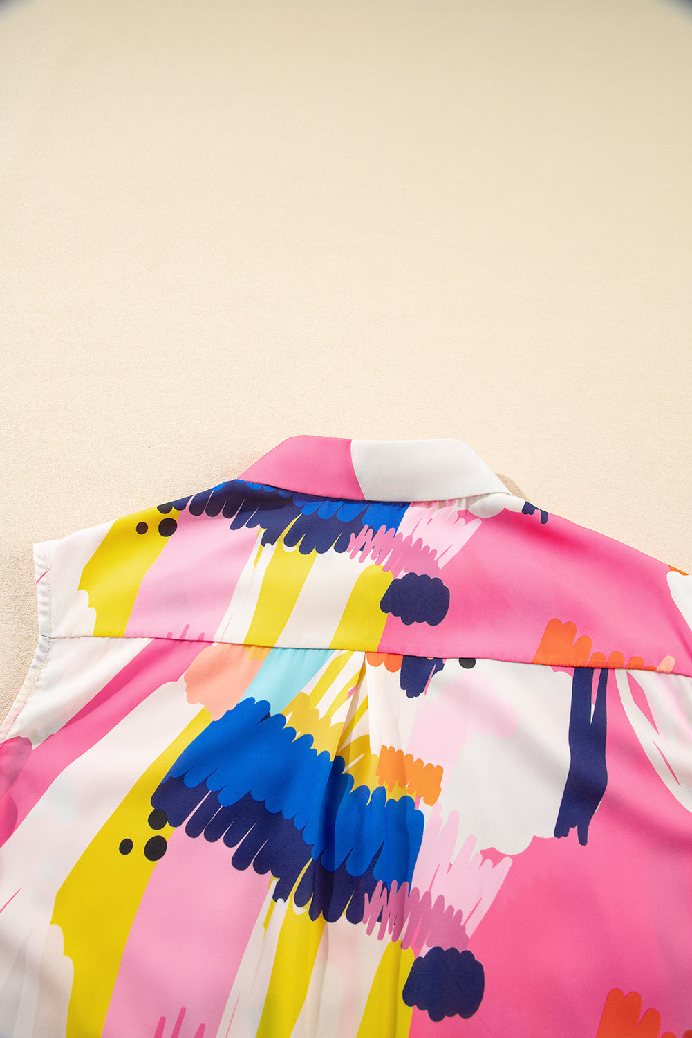 Multicolour Abstract Print Collared Cap Sleeve Casual Shirt eAura