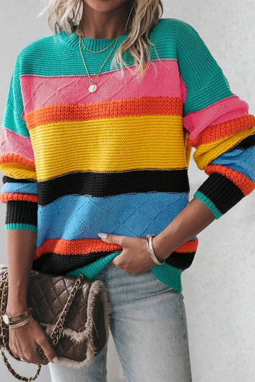 Yellow Colourblock Mixed Textured Drop Shoulder Sweater eAura