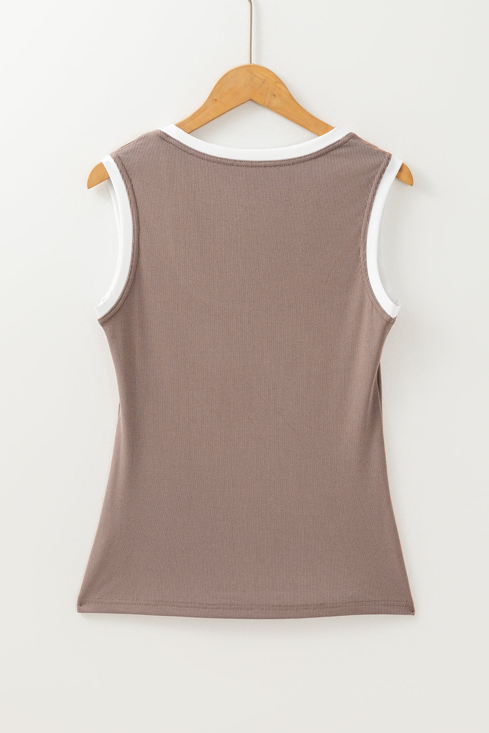 Smoke Grey Ribbed Knit Colourblock Edge U Neck Slim Fit Tank Top eAura