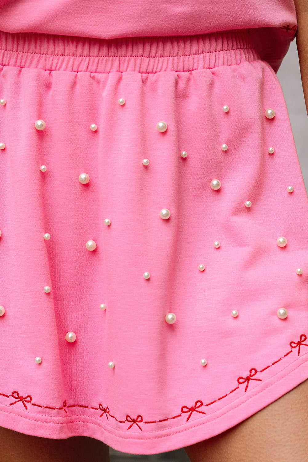 Pink Contrast Bow Trim Pearl Puff Sleeve Top and Skort Co-ord eAura