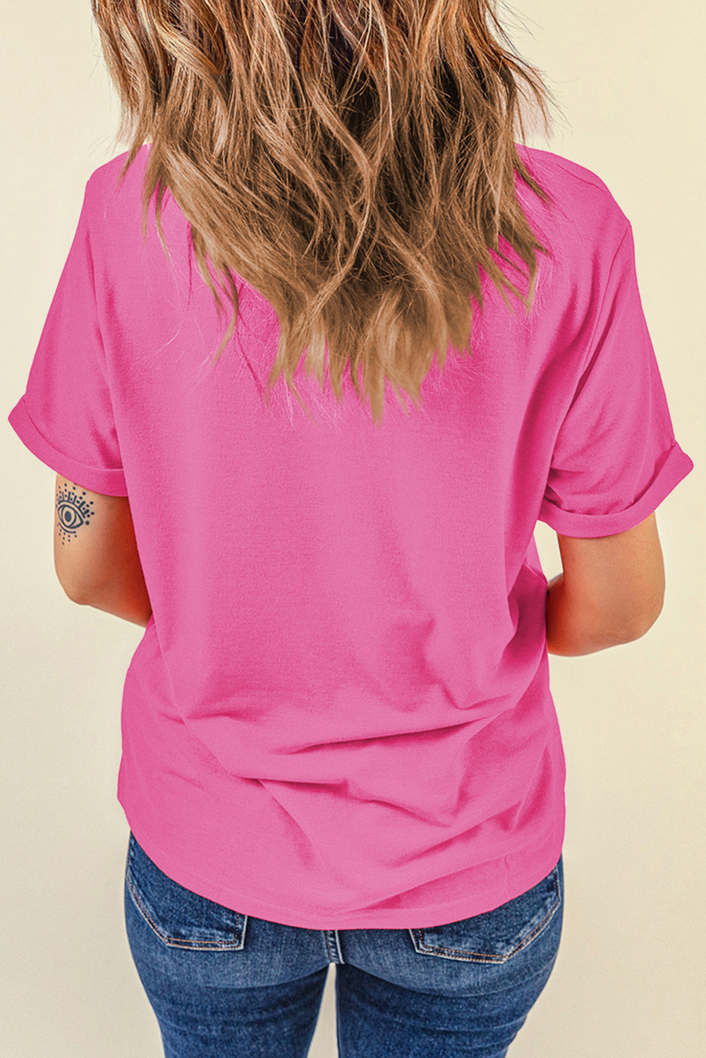 Sachet Pink Flag Pattern Boots Bow Accent Casual Graphic Tee eAura