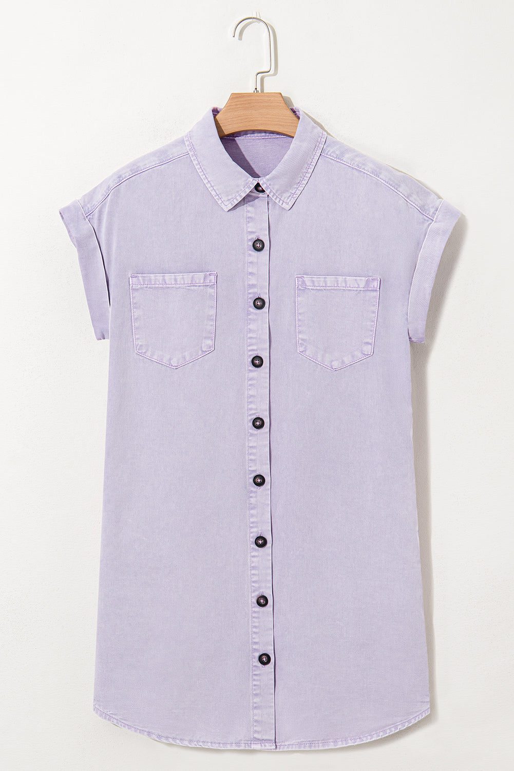 Short Sleeve Double Chest Pocket Denim Shirt Dress eAura