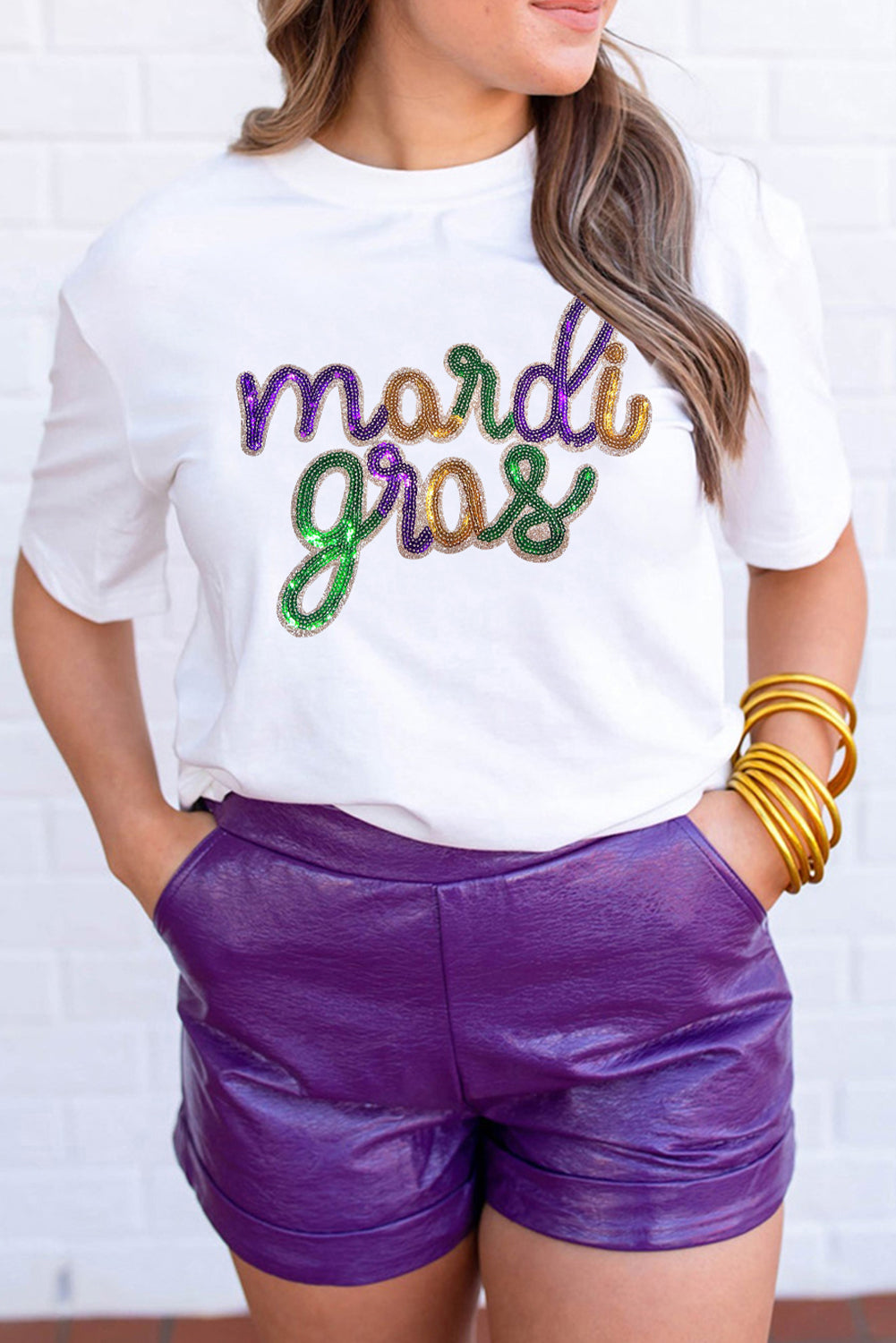 Wisteria Sequin mardi gras Graphic Shirt eAura
