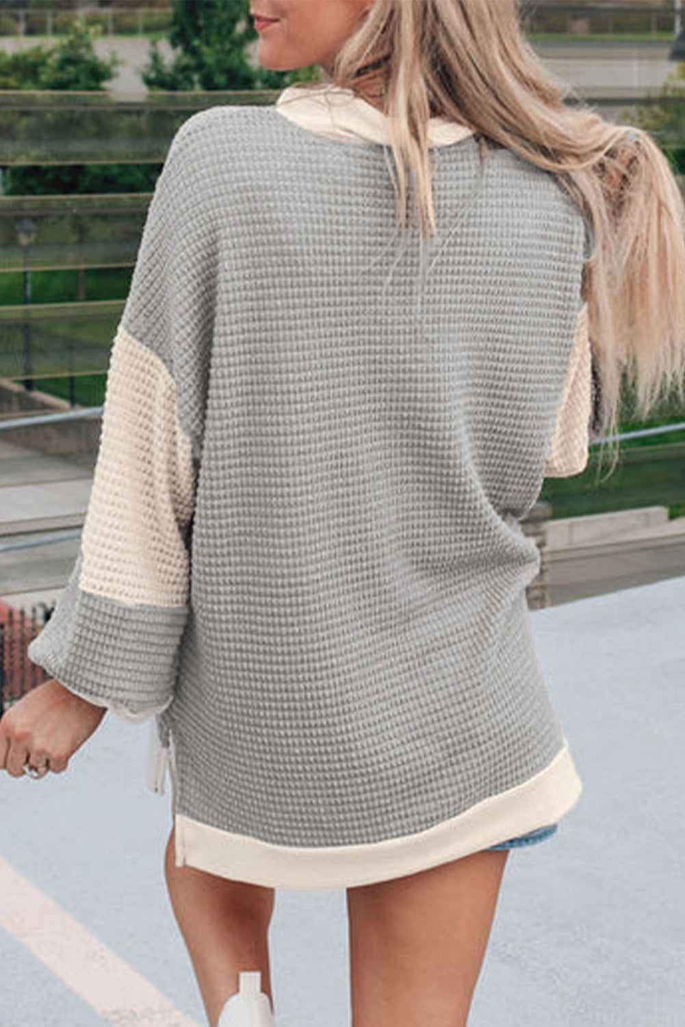 Khaki Textured Colourblock Collared Henley Top eAura
