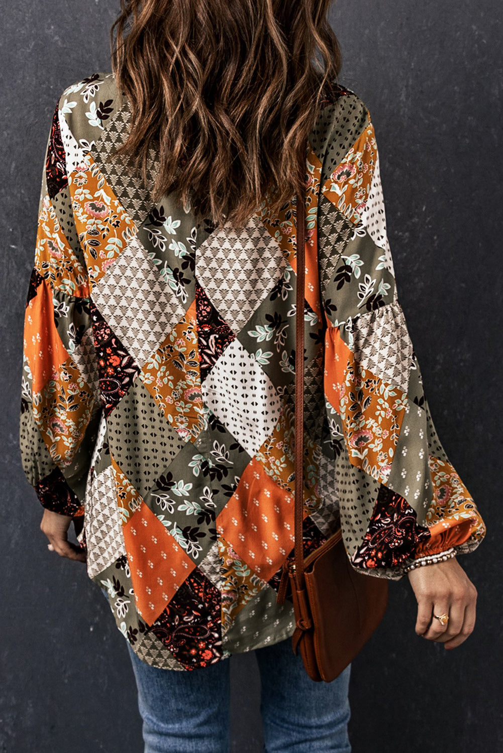 Green Square Neck Mixed Print Blouse eAura