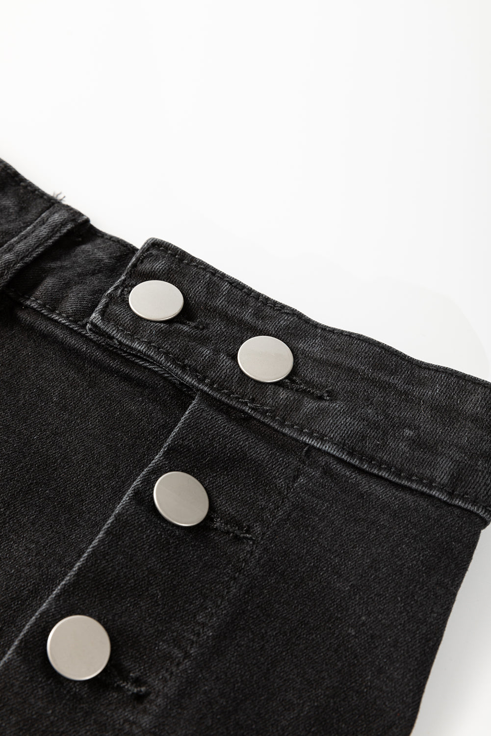 Black Button Fly Side Split High Waist Denim Midi Skirt eAura