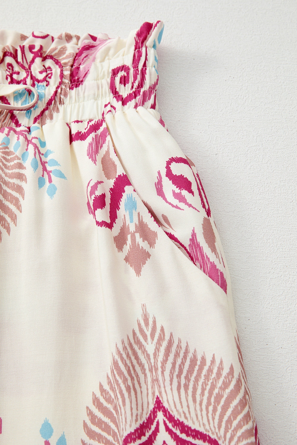Rose Boho Print Shirred High Waist Wide Leg Trousers eAura