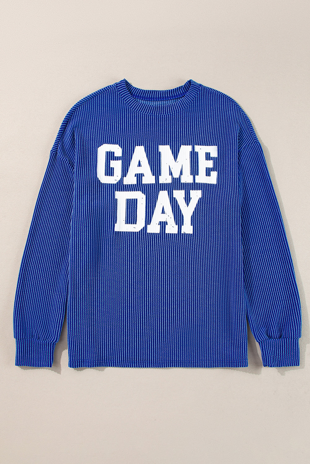 Bluing Ribbed GAME DAY Graphic Long Sleeve Crewneck Top eAura