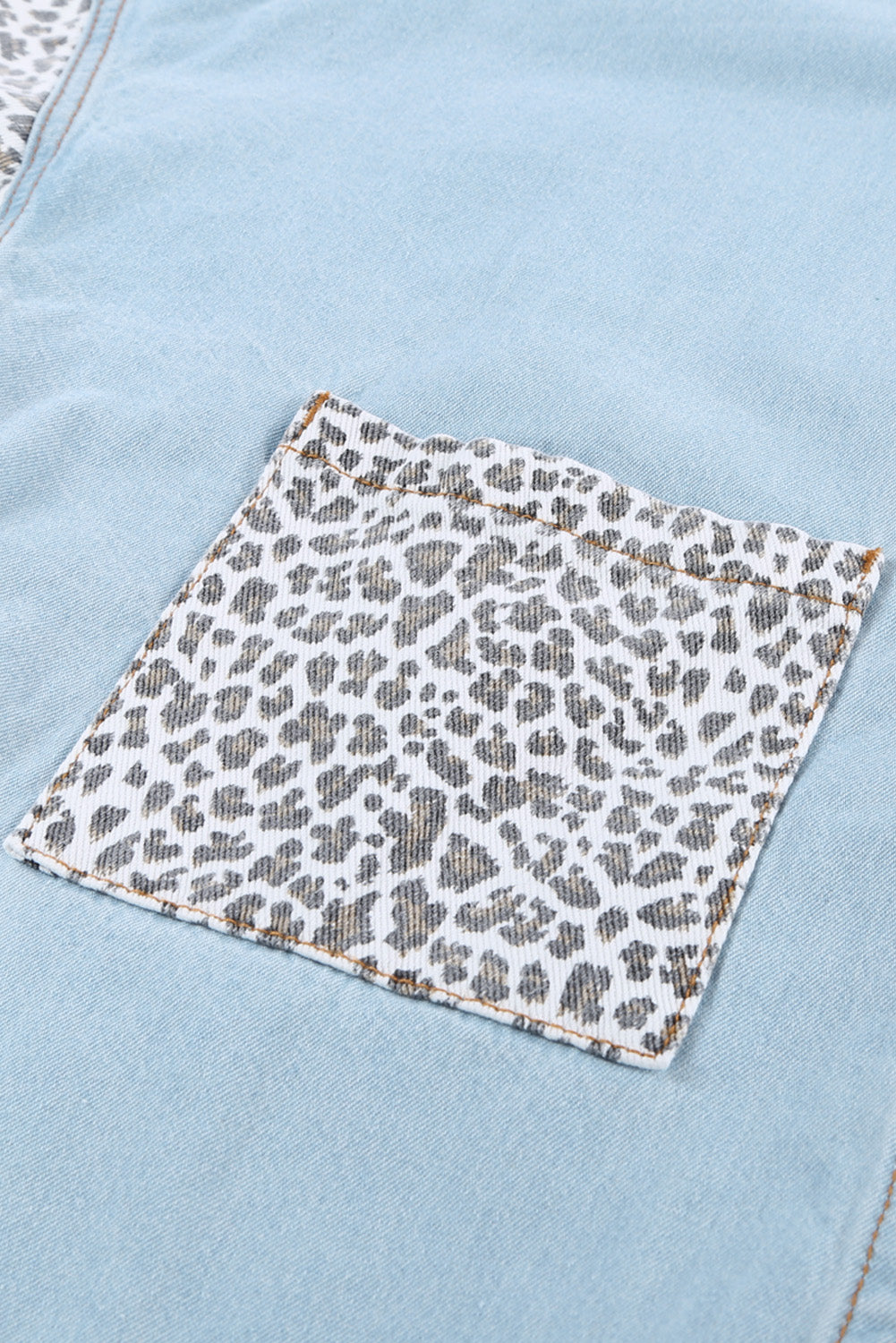 White Contrast Leopard Denim Jacket eAura