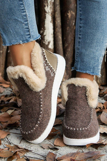 Coffee Suede Stitching Patchwork Plush Lined Anklet Boots BB Fashion Outlet