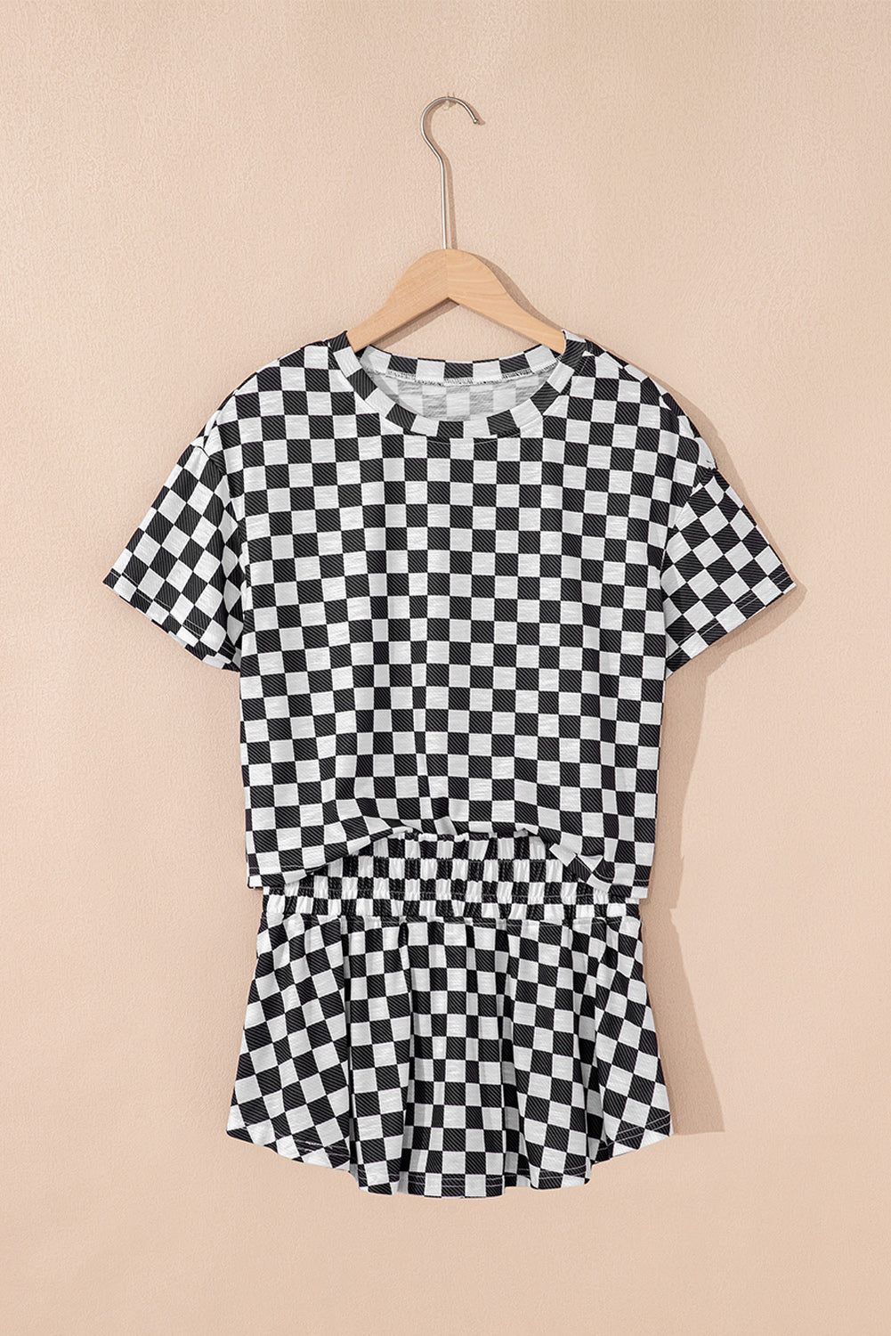 Checkerboard T Shirt and High Waist Skorts 2 Piece Co-ord Outfit eAura