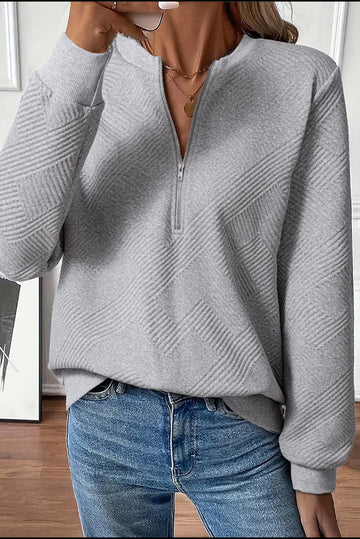 Textured Half Zip Loose Sweatshirt - eAura