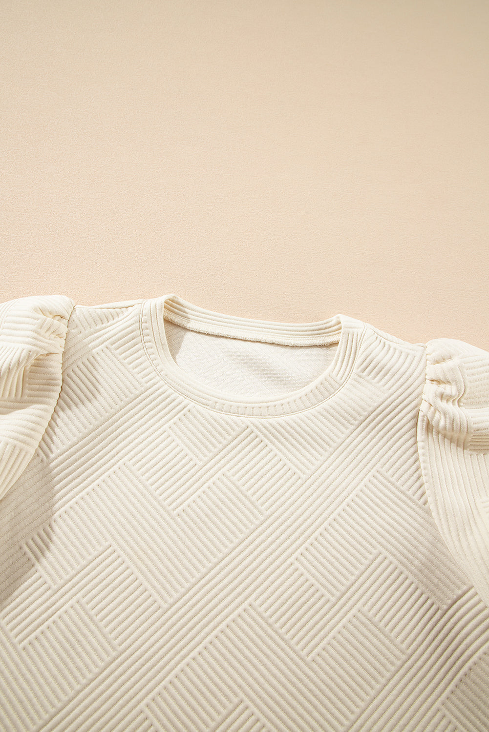 Oatmeal Textured Puff Sleeve T-shirt eAura