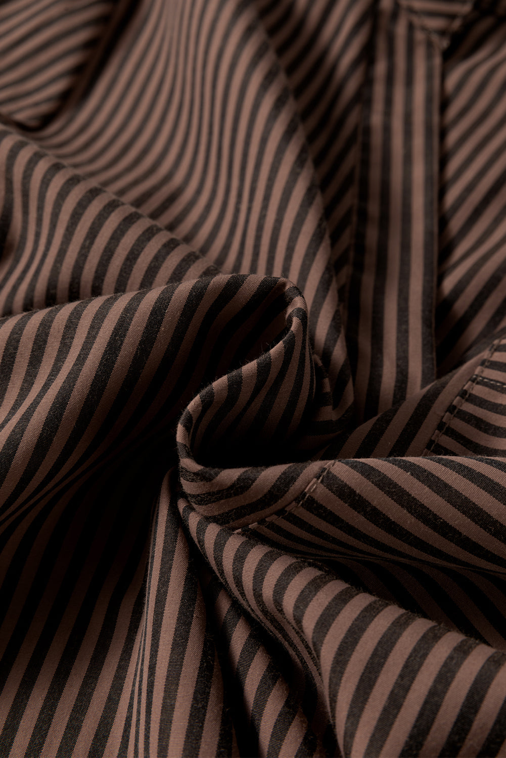 Brown Stripe V Neck Roll Up Sleeve Pocket Patched Classic Shirt eAura