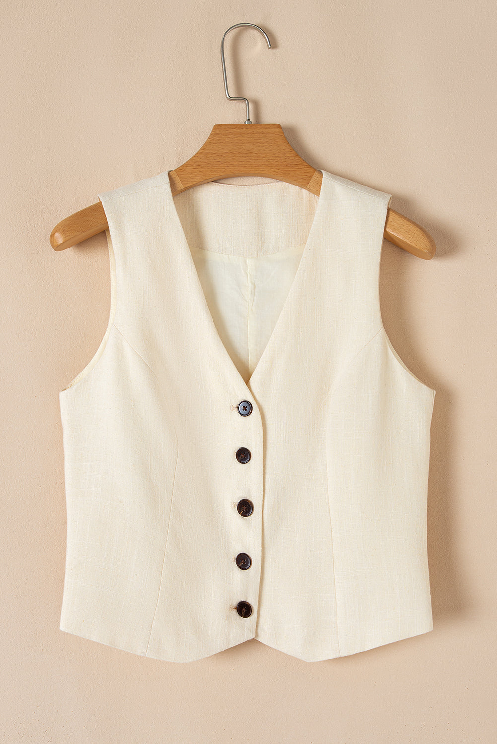 White Slim Fit Buttoned V Neck Vest eAura