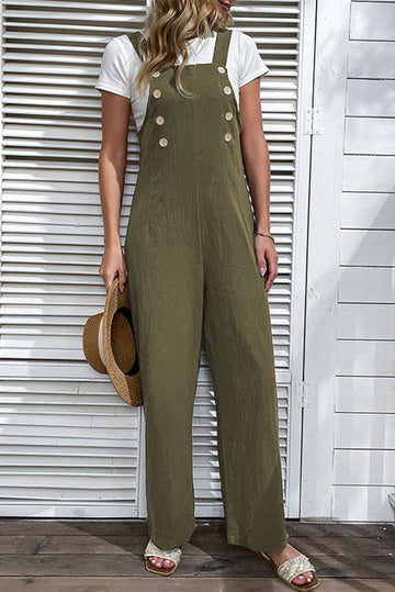 Jungle Green Solid Colour Buttoned Straight Leg Overall eAura