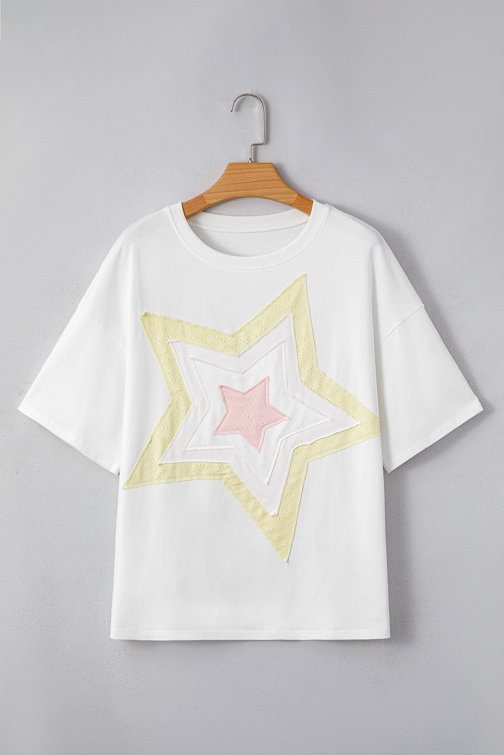 White Star Layered Patched Graphic Drop Shoulder Half Sleeve Loose Tee eAura