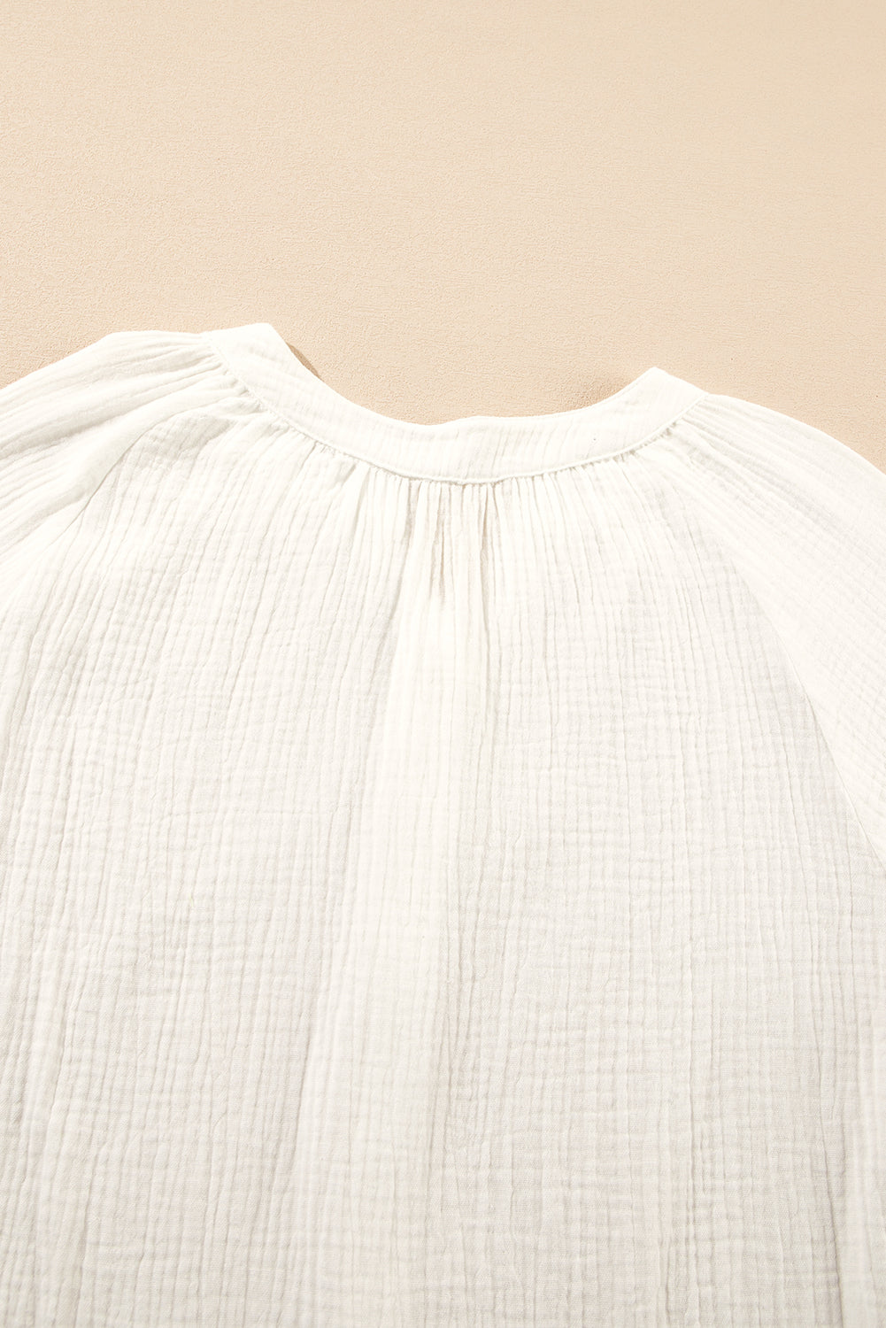 White Embroidered Textured Buttoned Crew Neck Shirt eAura
