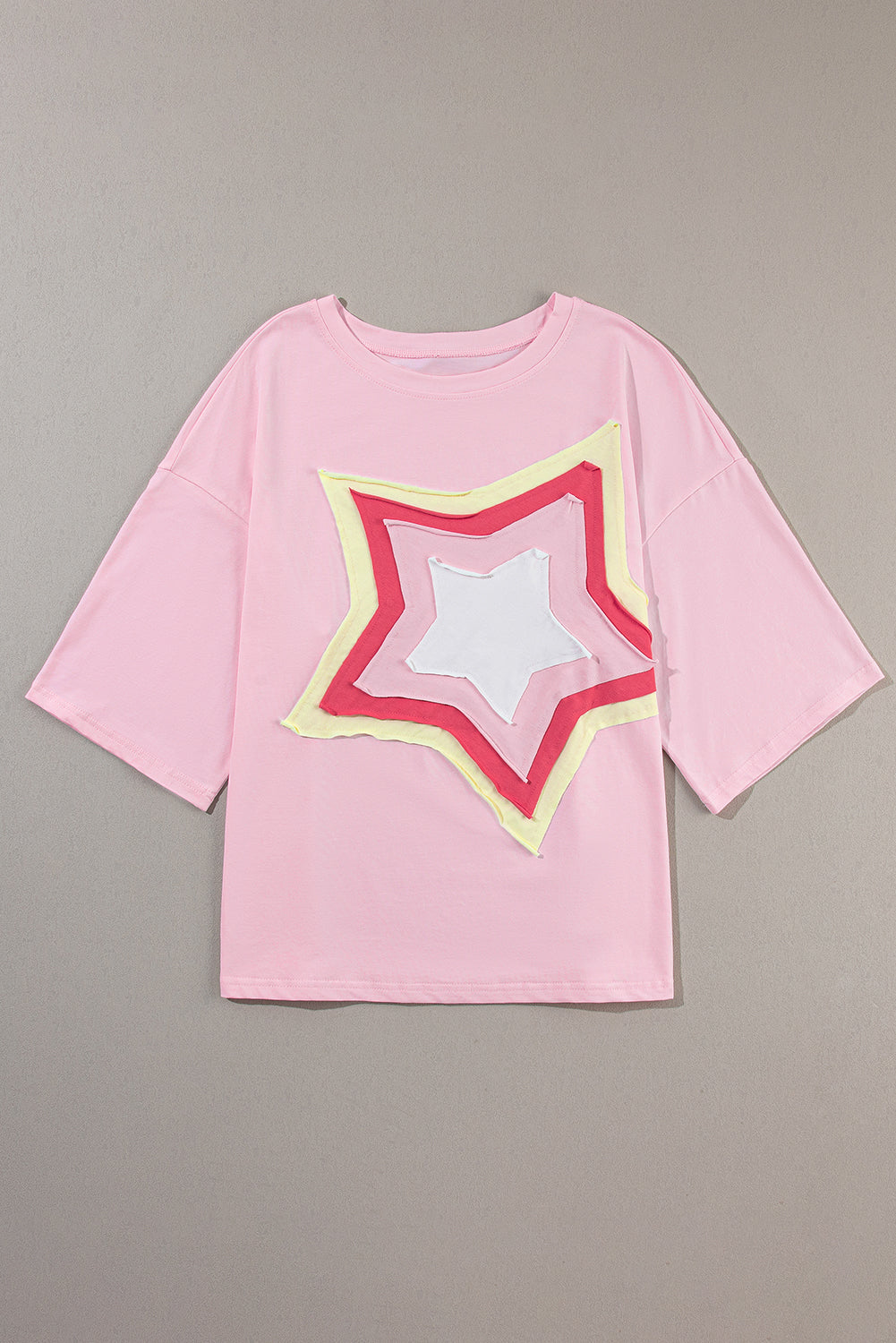 White Colourblock Star Patched Half Sleeve Oversized Tee eAura