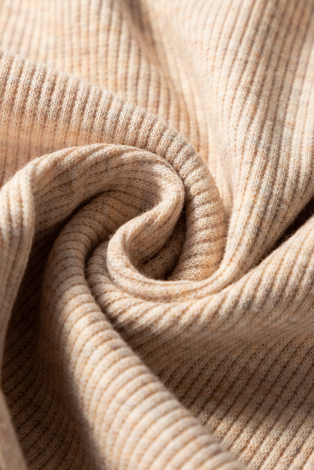 Oatmeal Short Sleeve Half Button Ribbed Knit Top eAura