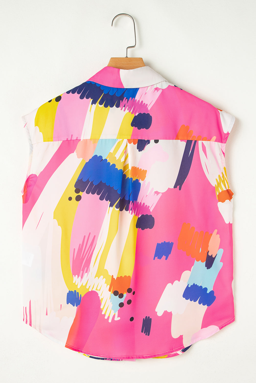 Multicolour Abstract Print Collared Cap Sleeve Casual Shirt eAura